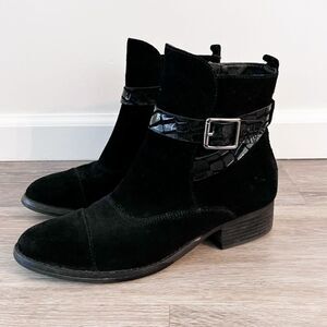 Donald j pliner black leather suede western buckle‎ ankle boots